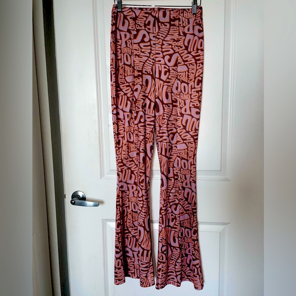 Missguided Pink Scribble Print Rib Fit and Flare Pants
